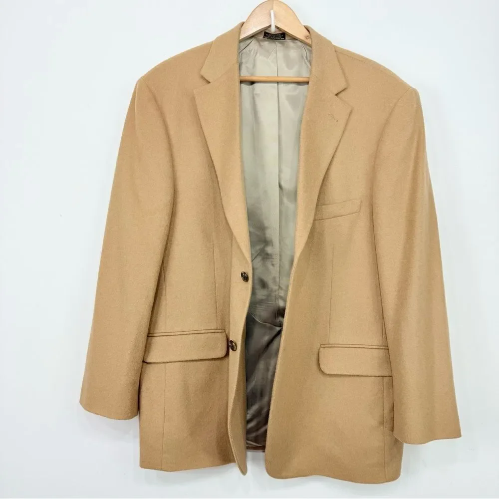 Stafford Tan Camel Hair Wool Double Button Blazer Suit Coat